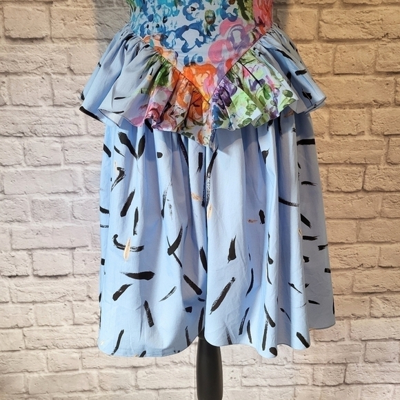 Christopher Kane blue floral brushstrokes peplum sleeveless dress size 2 - Picture 7 of 16